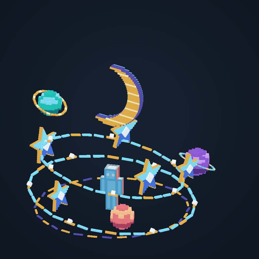 Celestial Descent, a custom Minecraft model with orbiting stars and planets
